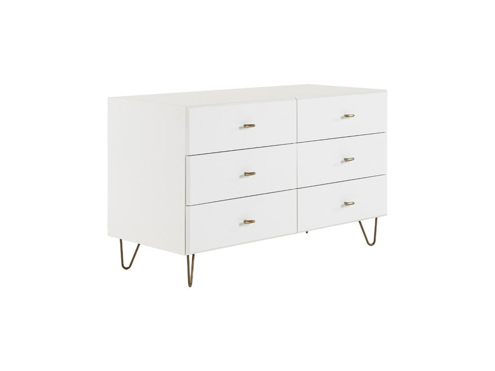 VIG Furniture Bryan White Dresser With 6 Soft-Close Drawers, Brushed Gold Pulls & Angled Legs For Modern Bedrooms VGMABR-82-WHT-DRS