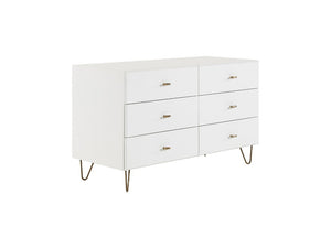 VIG Furniture Bryan White Dresser With 6 Soft-Close Drawers, Brushed Gold Pulls & Angled Legs For Modern Bedrooms VGMABR-82-WHT-DRS