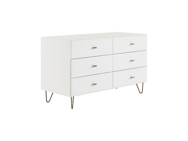 VIG Furniture Bryan White Dresser With 6 Soft-Close Drawers, Brushed Gold Pulls & Angled Legs For Modern Bedrooms VGMABR-82-WHT-DRS