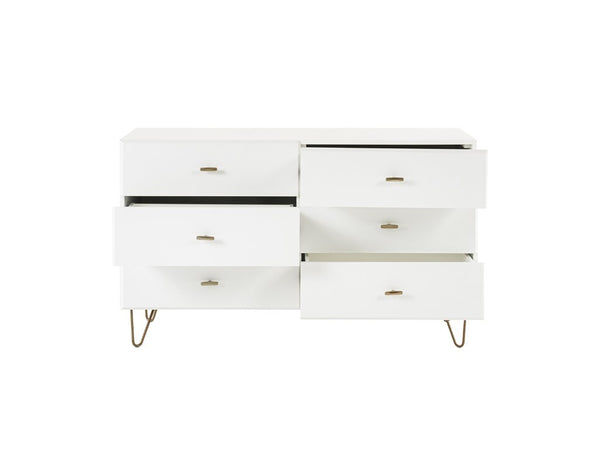 VIG Furniture Bryan White Dresser With 6 Soft-Close Drawers, Brushed Gold Pulls & Angled Legs For Modern Bedrooms VGMABR-82-WHT-DRS