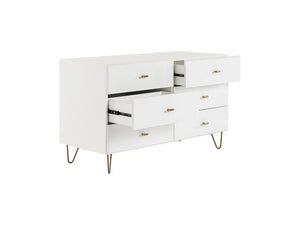 VIG Furniture Bryan White Dresser With 6 Soft-Close Drawers, Brushed Gold Pulls & Angled Legs For Modern Bedrooms VGMABR-82-WHT-DRS