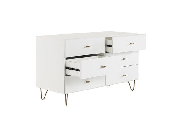 VIG Furniture Bryan White Dresser With 6 Soft-Close Drawers, Brushed Gold Pulls & Angled Legs For Modern Bedrooms VGMABR-82-WHT-DRS