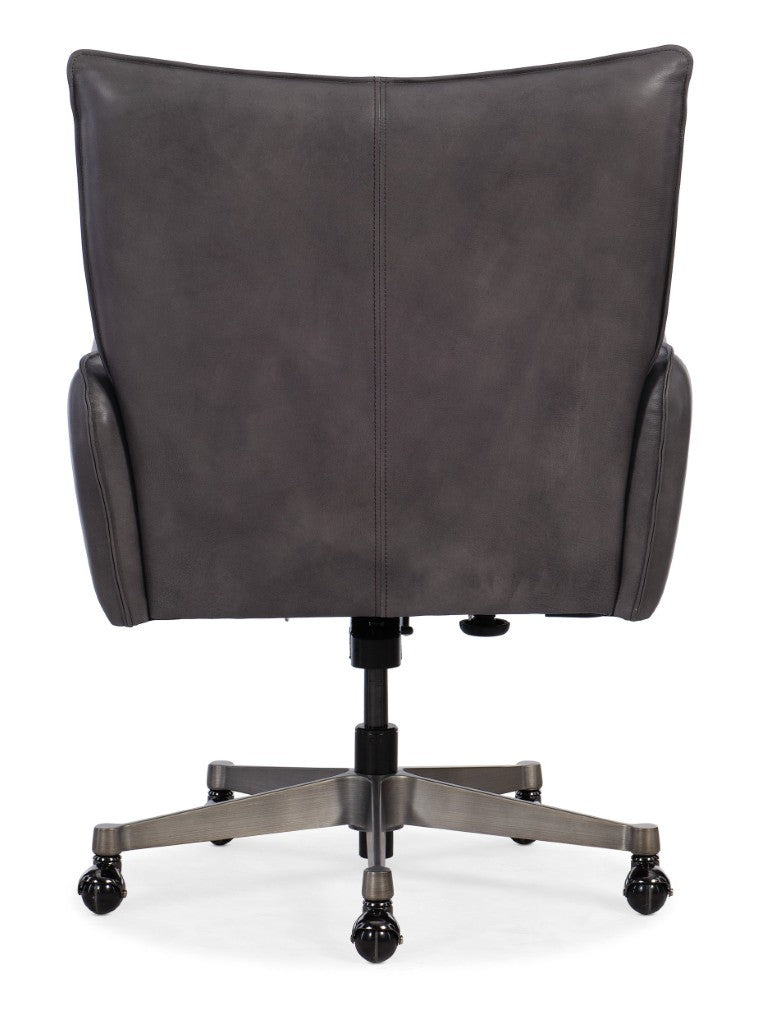 Hooker Furniture Quinn Executive Swivel Tilt Chair Crafted In Semi-Aniline Top-Grain Leather With Adjustable Ergonomic Comfort Dark Gray EC426-095