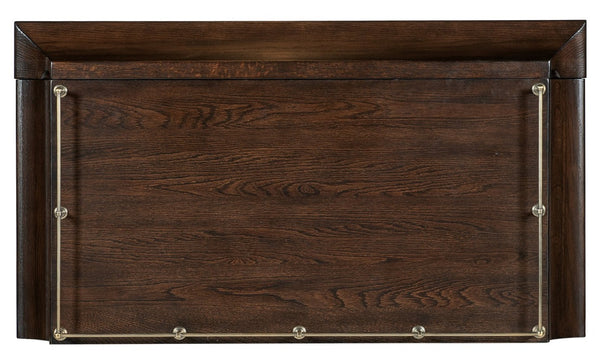 Hooker Furniture Commerce Dukes Bar Cabinet With Dark Elm, Gold Accents, Wine Glass Racks, 8-Bottle Pullout & Hidden Drawer 7228-50725-85