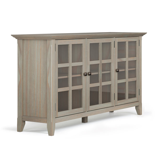 English Elm Acadian Wide Storage Cabinet - Handcrafted Distressed Grey With Glass Doors & Adjustable Shelves B136P158287