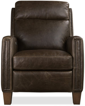 Hooker Furniture Jacklyn Aniline Top Grain Leather Power Recliner With Pop-Up Headrest, Nailhead Trim & Bustle Back Brown RC822-PH-029