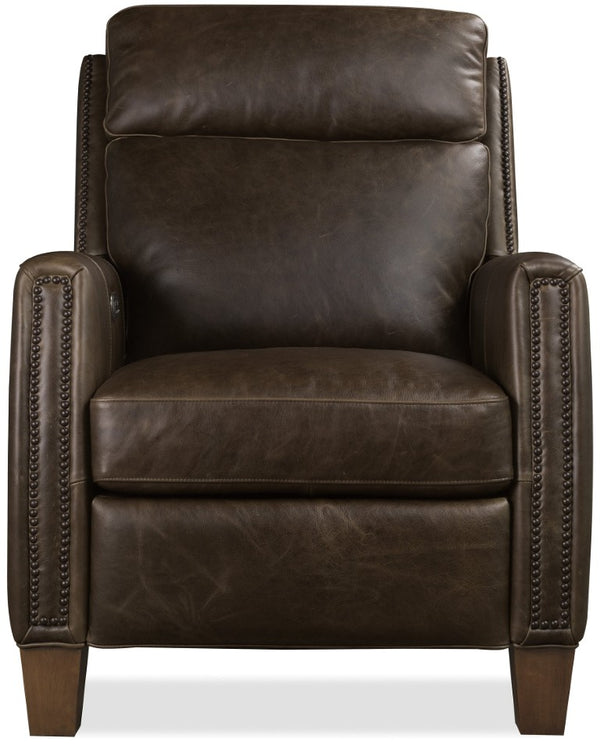 Hooker Furniture Jacklyn Aniline Top Grain Leather Power Recliner With Pop-Up Headrest, Nailhead Trim & Bustle Back Brown RC822-PH-029