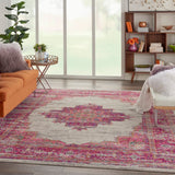 Nourison Passion PSN03 Machine Made Power-loomed Ornamental Border Indoor Only Bohemian Vintage Rug Ivory,Fuchsia, Pink and White 100% Polypropylene 99446388186