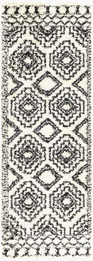 Livabliss Beni Shag Runner Moroccan Inspired Plush Polypropylene Rug for Hallways and Entryways Black, Cream 2'7" x 7'3" BSH2300-2773