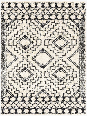 Livabliss Beni Shag Runner Moroccan Inspired Plush Polypropylene Rug for Hallways and Entryways Black, Cream 6'7" x 9' BSH2300-679