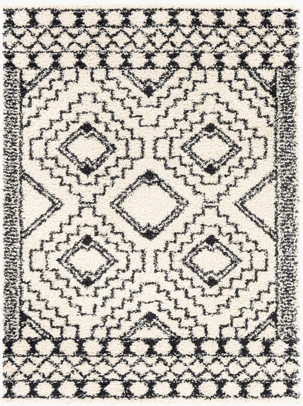 Livabliss Beni Shag Runner Moroccan Inspired Plush Polypropylene Rug for Hallways and Entryways Black, Cream 6'7" x 9' BSH2300-679