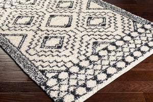 Livabliss Beni Shag Runner Moroccan Inspired Plush Polypropylene Rug for Hallways and Entryways Black, Cream 2'7" x 7'3" BSH2300-2773