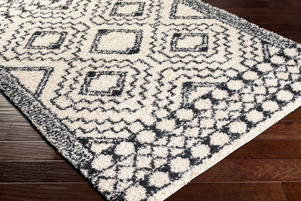 Livabliss Beni Shag Runner Moroccan Inspired Plush Polypropylene Rug for Hallways and Entryways Black, Cream 2'7" x 7'3" BSH2300-2773