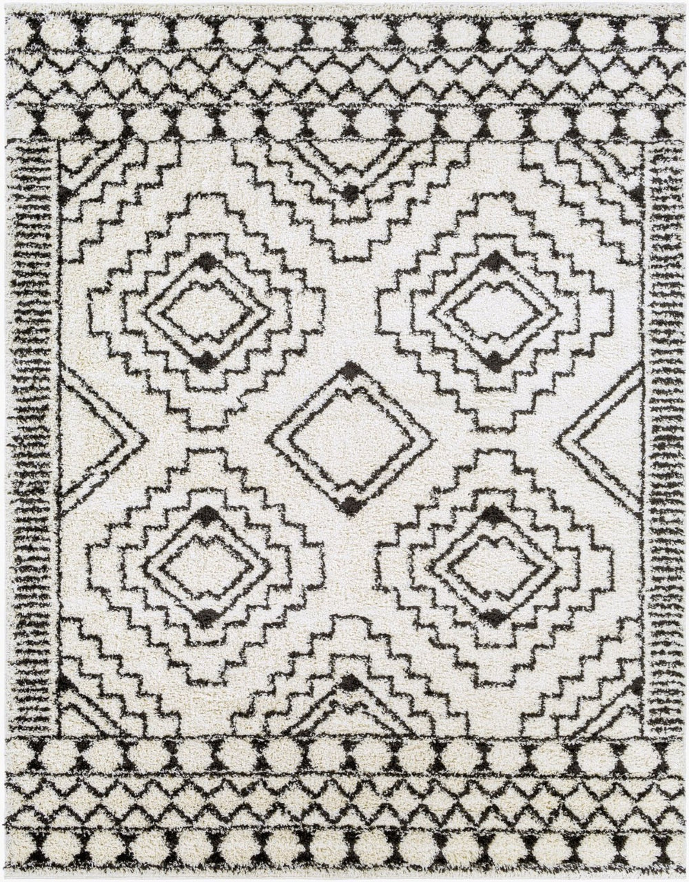 Livabliss Beni Shag Runner Moroccan Inspired Plush Polypropylene Rug for Hallways and Entryways Black, Cream 7'10" x 10' BSH2300-71010