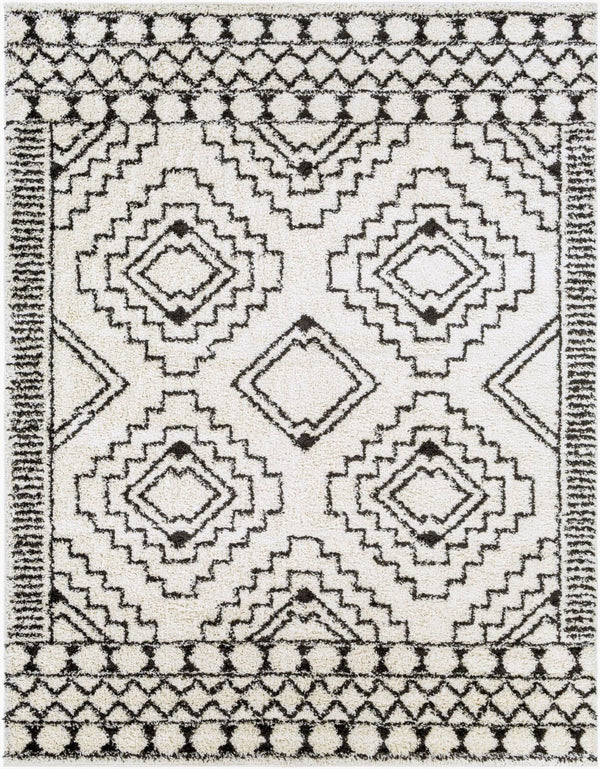 Livabliss Beni Shag Runner Moroccan Inspired Plush Polypropylene Rug for Hallways and Entryways Black, Cream 7'10" x 10' BSH2300-71010