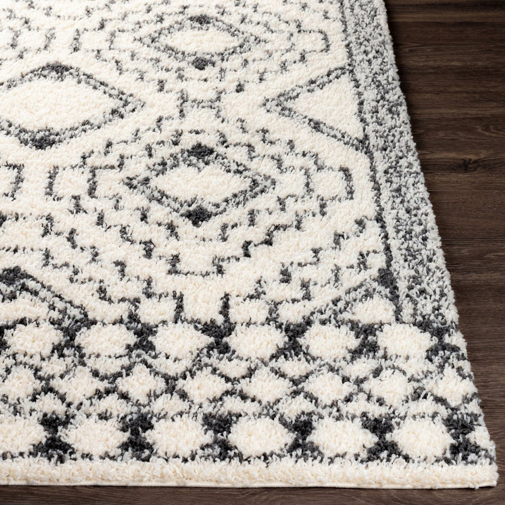 Livabliss Beni Shag Runner Moroccan Inspired Plush Polypropylene Rug for Hallways and Entryways Black, Cream 7'10" x 10' BSH2300-71010