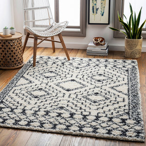 Livabliss Beni Shag Runner Moroccan Inspired Plush Polypropylene Rug for Hallways and Entryways Black, Cream 6'7" x 9' BSH2300-679