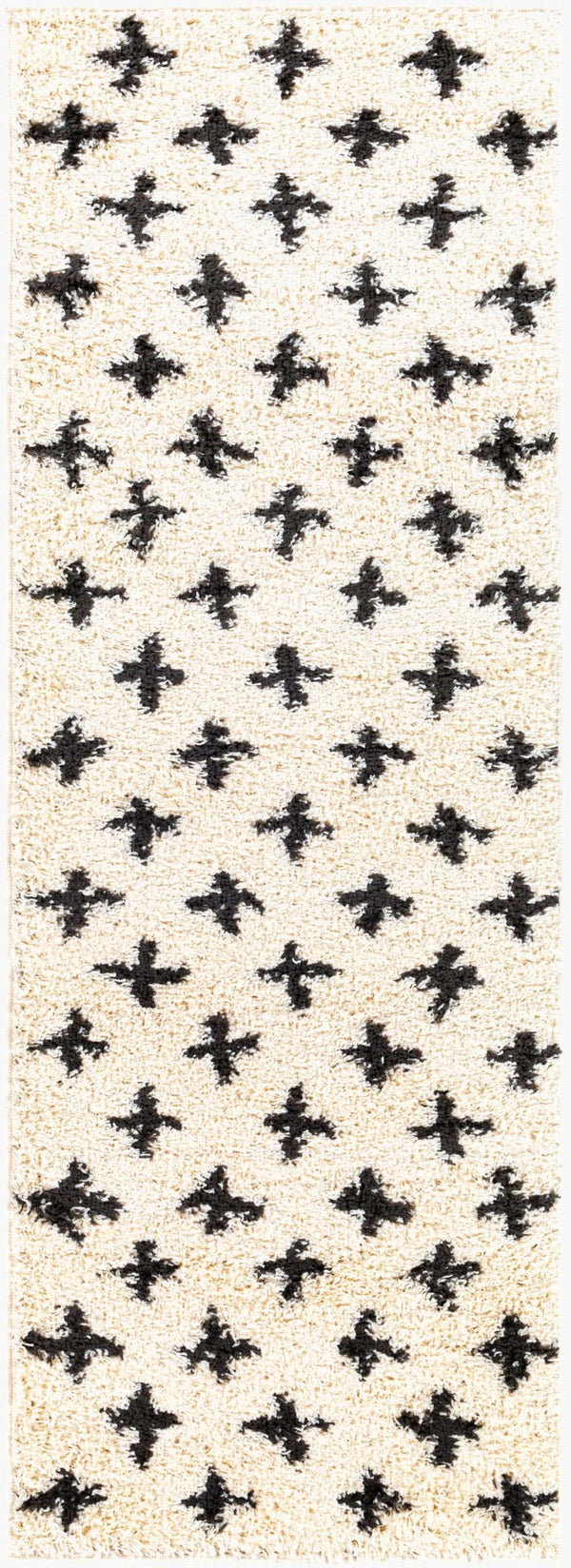 Livabliss Beni Moroccan Inspired Shag Runner Rug Plush Polypropylene Pile Hallway Accent Black, Cream 2'7" x 7'3" BSH2304-2773
