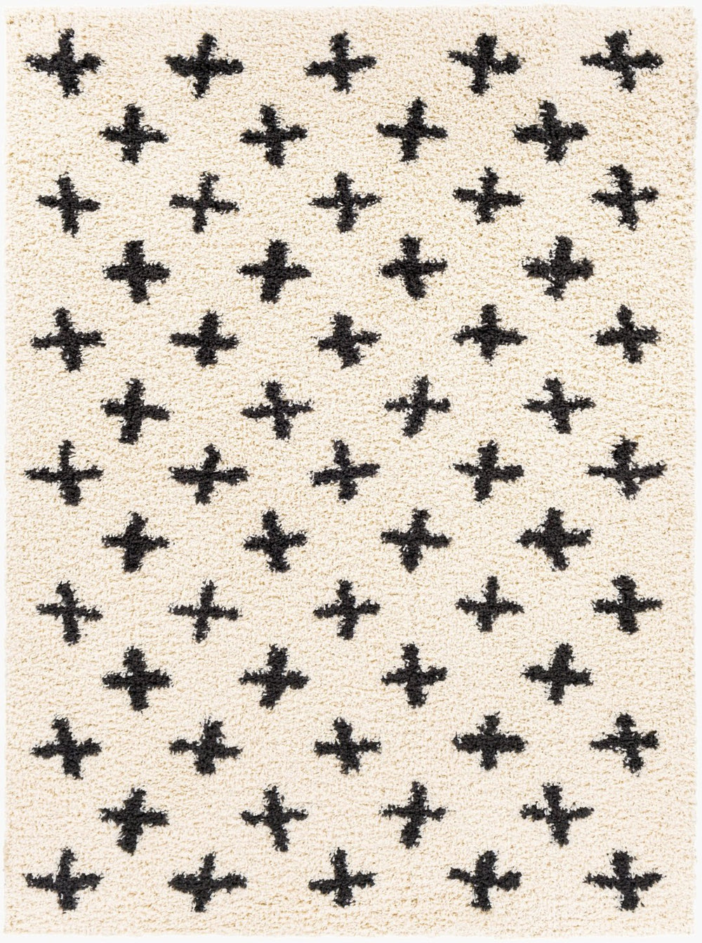 Livabliss Beni Moroccan Inspired Shag Runner Rug Plush Polypropylene Pile Hallway Accent Black, Cream 6'7" x 9' BSH2304-679