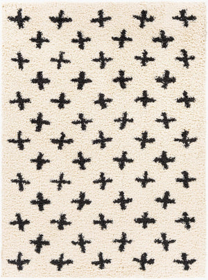 Livabliss Beni Moroccan Inspired Shag Runner Rug Plush Polypropylene Pile Hallway Accent Black, Cream 6'7" x 9' BSH2304-679