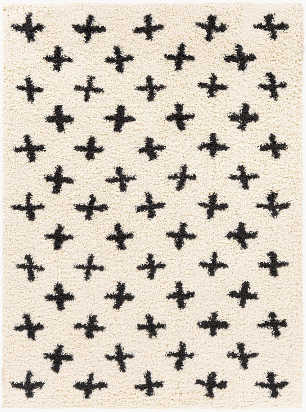 Livabliss Beni Moroccan Inspired Shag Runner Rug Plush Polypropylene Pile Hallway Accent Black, Cream 6'7" x 9' BSH2304-679