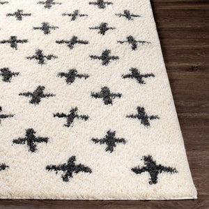 Livabliss Beni Moroccan Inspired Shag Runner Rug Plush Polypropylene Pile Hallway Accent Black, Cream 2'7" x 7'3" BSH2304-2773