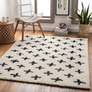 Livabliss Beni Moroccan Inspired Shag Runner Rug Plush Polypropylene Pile Hallway Accent Black, Cream 6'7" x 9' BSH2304-679