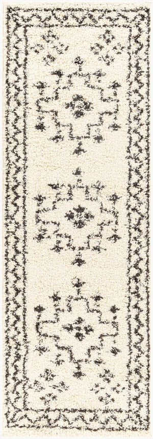 Livabliss Beni Shag Runner Moroccan Inspired Polypropylene Hallway Rug with Plush Bohemian Pile Black, Cream 2'7" x 7'3" BSH2320-2773