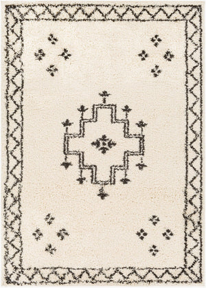 Livabliss Beni Shag Runner Moroccan Inspired Polypropylene Hallway Rug with Plush Bohemian Pile Black, Cream 5'3" x 7' BSH2320-537