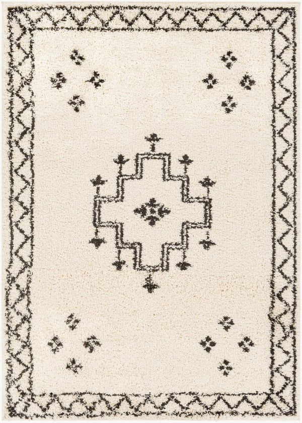 Livabliss Beni Shag Runner Moroccan Inspired Polypropylene Hallway Rug with Plush Bohemian Pile Black, Cream 5'3" x 7' BSH2320-537