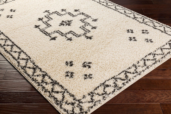 Livabliss Beni Shag Runner Moroccan Inspired Polypropylene Hallway Rug with Plush Bohemian Pile Black, Cream 5'3" x 7' BSH2320-537