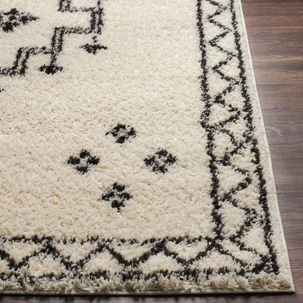 Livabliss Beni Shag Runner Moroccan Inspired Polypropylene Hallway Rug with Plush Bohemian Pile Black, Cream 5'3" x 7' BSH2320-537