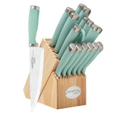 Hampton Forge Epicure Pistachio 17-Piece Knife Set with Natural Pinewood Block