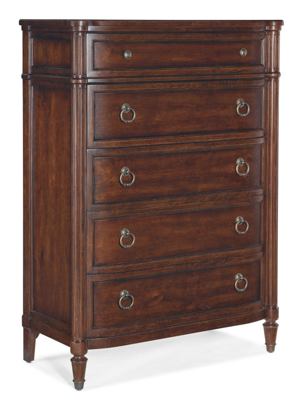 Hooker Furniture Charleston Maraschino Cherry Five-Drawer Chest With Felt & Cedar Liners, Antique-Pewter Hardware Elegance Dark Brown 6750-90010-85