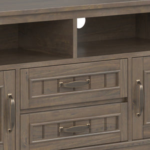 English Elm Lev 72" TV Media Stand Smoky Brown - Solid Wood, Cord Management, Large Storage for TVs up to 80" B136P158820