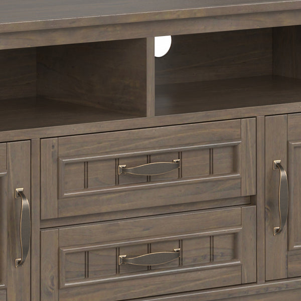 English Elm Lev 72" TV Media Stand Smoky Brown - Solid Wood, Cord Management, Large Storage for TVs up to 80" B136P158820