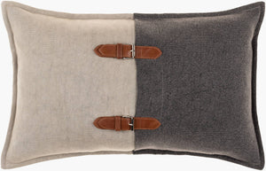 Surya Branson 14"L X 22"W Rustic Leather & Cotton Lumbar Pillow - Stylish Comfort For Your Home Decor Medium Gray Cotton,Leather,Cotton Bsn001-2214d