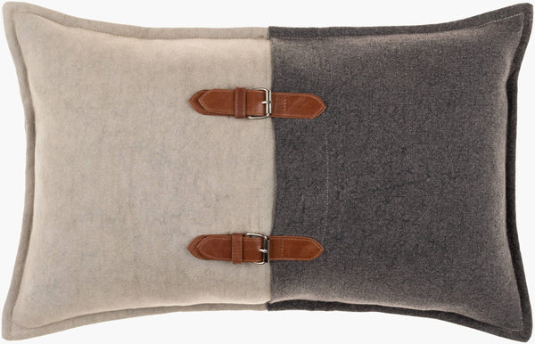 Surya Branson 14"L X 22"W Rustic Leather & Cotton Lumbar Pillow - Stylish Comfort For Your Home Decor Medium Gray Cotton,Leather,Cotton Bsn001-2214d