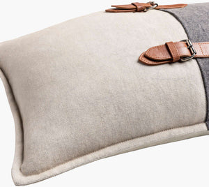 Surya Branson 14"L X 22"W Rustic Leather & Cotton Lumbar Pillow - Stylish Comfort For Your Home Decor Medium Gray Cotton,Leather,Cotton Bsn001-2214d