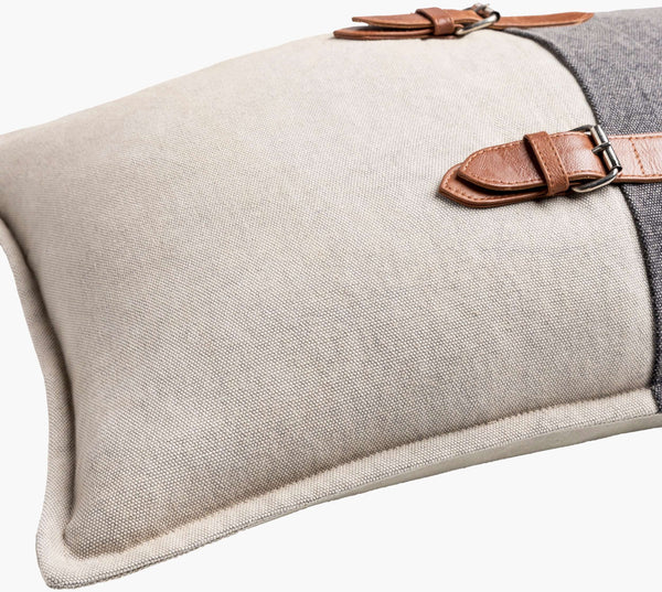 Surya Branson 14"L X 22"W Rustic Leather & Cotton Lumbar Pillow - Stylish Comfort For Your Home Decor Medium Gray Cotton,Leather,Cotton Bsn001-2214d