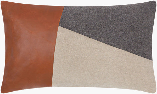 Surya Branson 14"L X 22"W Rustic Leather & Cotton Lumbar Pillow - Stylish Comfort For Your Home Decor Dark Brown Cotton,Leather,Cotton Bsn003-1220