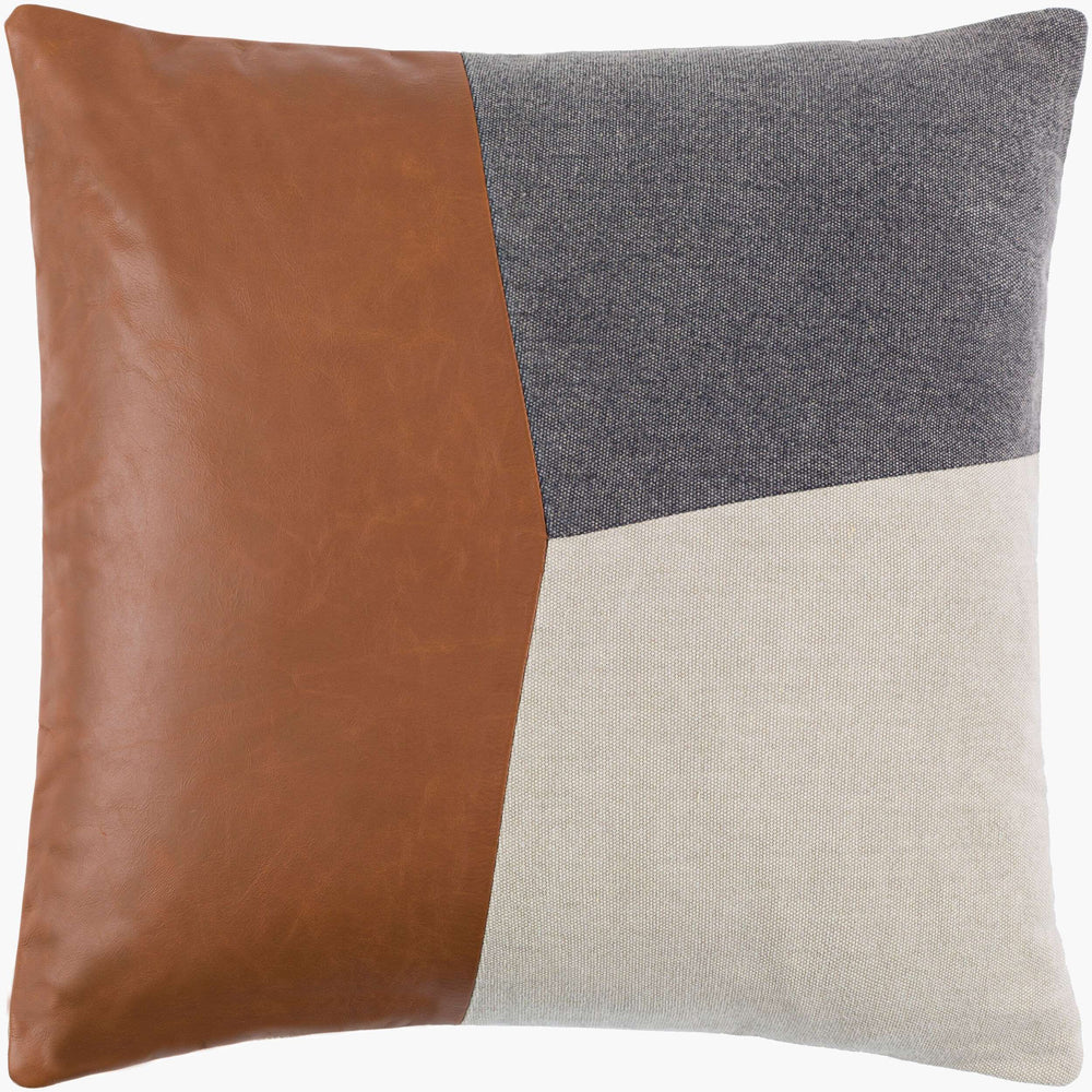 Surya Branson 18"L X 18"W Rustic Industrial Accent Pillow With Leather Detail - Chic Home Decor Must-have! Dark Brown Cotton,Leather,Cotton Bsn002-2020