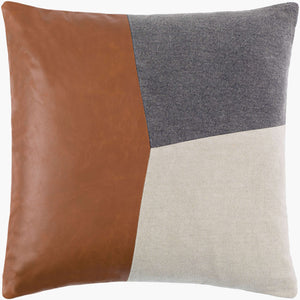 Surya Branson 18"L X 18"W Rustic Industrial Accent Pillow With Leather Detail - Chic Home Decor Must-have! Dark Brown Cotton,Leather,Cotton Bsn002-2020