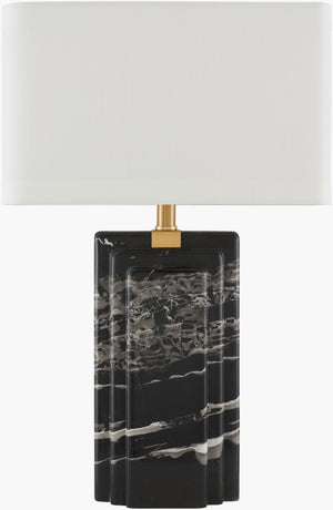 Surya Basalto Solid Marble Table Lamp with Linen Shade Arts and Crafts Ambient Glow BSO-001