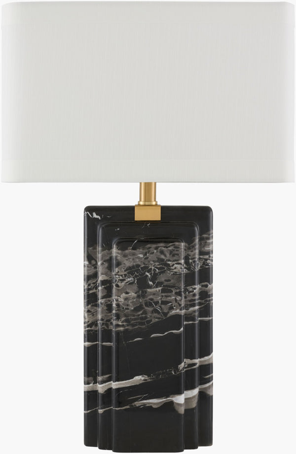 Surya Basalto Solid Marble Table Lamp with Linen Shade Arts and Crafts Ambient Glow BSO-001