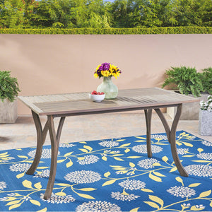 English Elm Ectangular Solid Acacia Outdoor Dining Table Slatted Top Seats Six Patio Gatherings 57488.00GRY