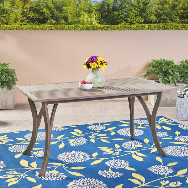 English Elm Ectangular Solid Acacia Outdoor Dining Table Slatted Top Seats Six Patio Gatherings 57488.00GRY