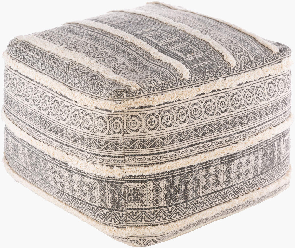 Surya Busan Pouf - 14"H X 20"W X 20"D Stylish Cotton & Polybead Accent For Modern Global Home Decor Beige Cotton,Cotton,Polybeads Bspf001-202014