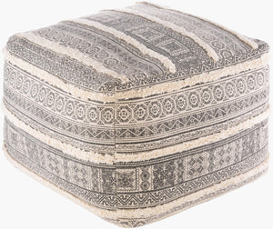 Surya Busan Pouf - 14"H X 20"W X 20"D Stylish Cotton & Polybead Accent For Modern Global Home Decor Beige Cotton,Cotton,Polybeads Bspf001-202014