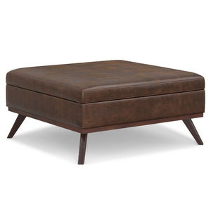 English Elm Owen - Mid-Century Inspired Xl Square Coffee Table Ottoman With Hidden Storage In Brown Vegan Leather B136P159202-GIGA
